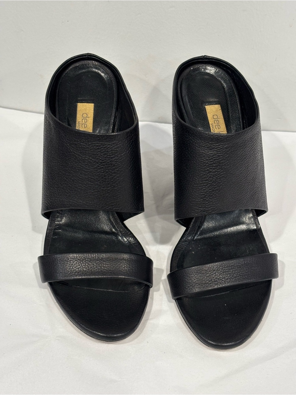 Dee Keller Black Two-Band Leather Slide Wedge Heel - Women